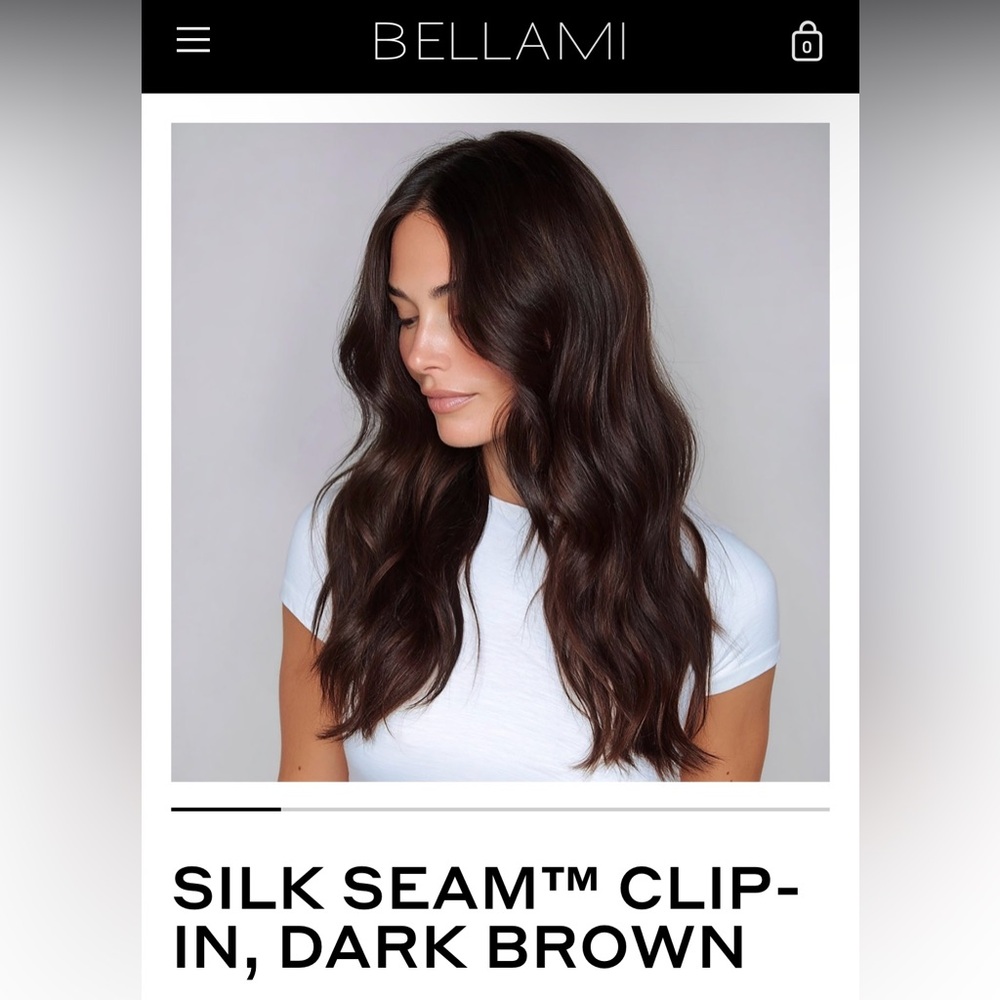 BELLAMI Silk Seam 260g 24” Dark Brown (2) Clip-ins (7pieces) Carrier and Hanger
